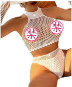 Glamorous Plus Size Rhinestone Mesh Set - Elegant Outfit