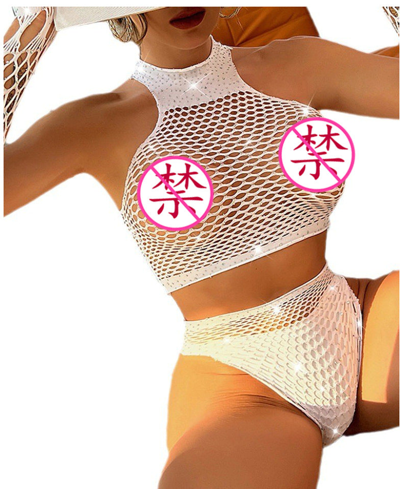 Glamorous Plus Size Rhinestone Mesh Set - Elegant Outfit