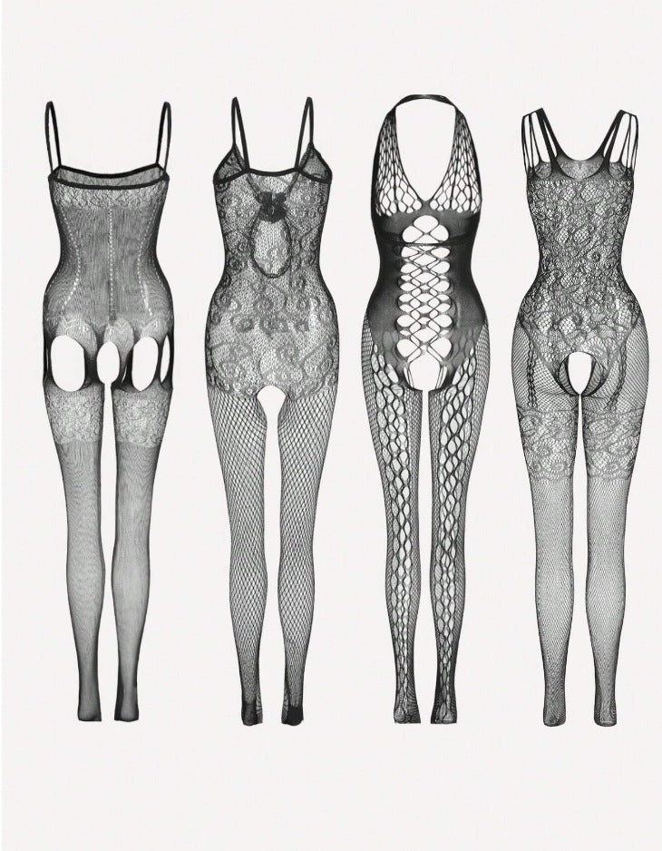 Tight-Fitting Bodysuit Pantyhose with Lace Garter Stockings Set