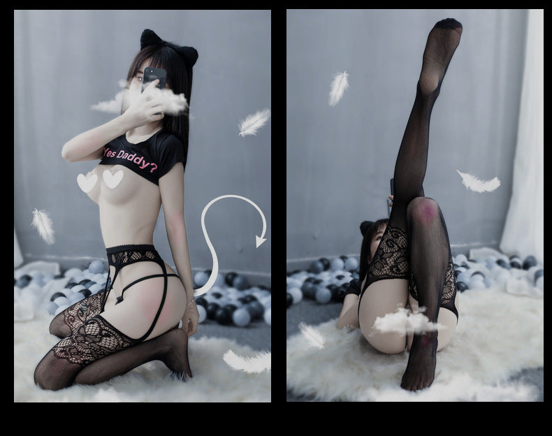 Fishnet Pantyhose - Vertical Striped One-Piece Stockings