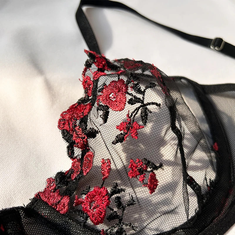 Enchanted Garden Embroidered Bra Set - Push Up Bralette