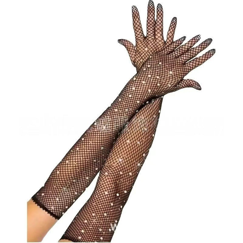 Shiny Diamond Mesh Gloves - Retro Grid Pattern Accessories