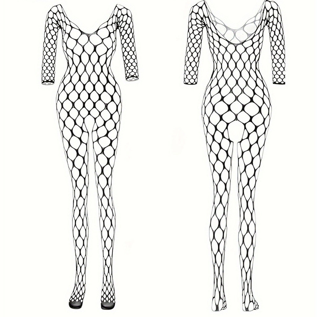 Hollow Out Fishnet Bodysuit - Tight-Fitting One Piece Design