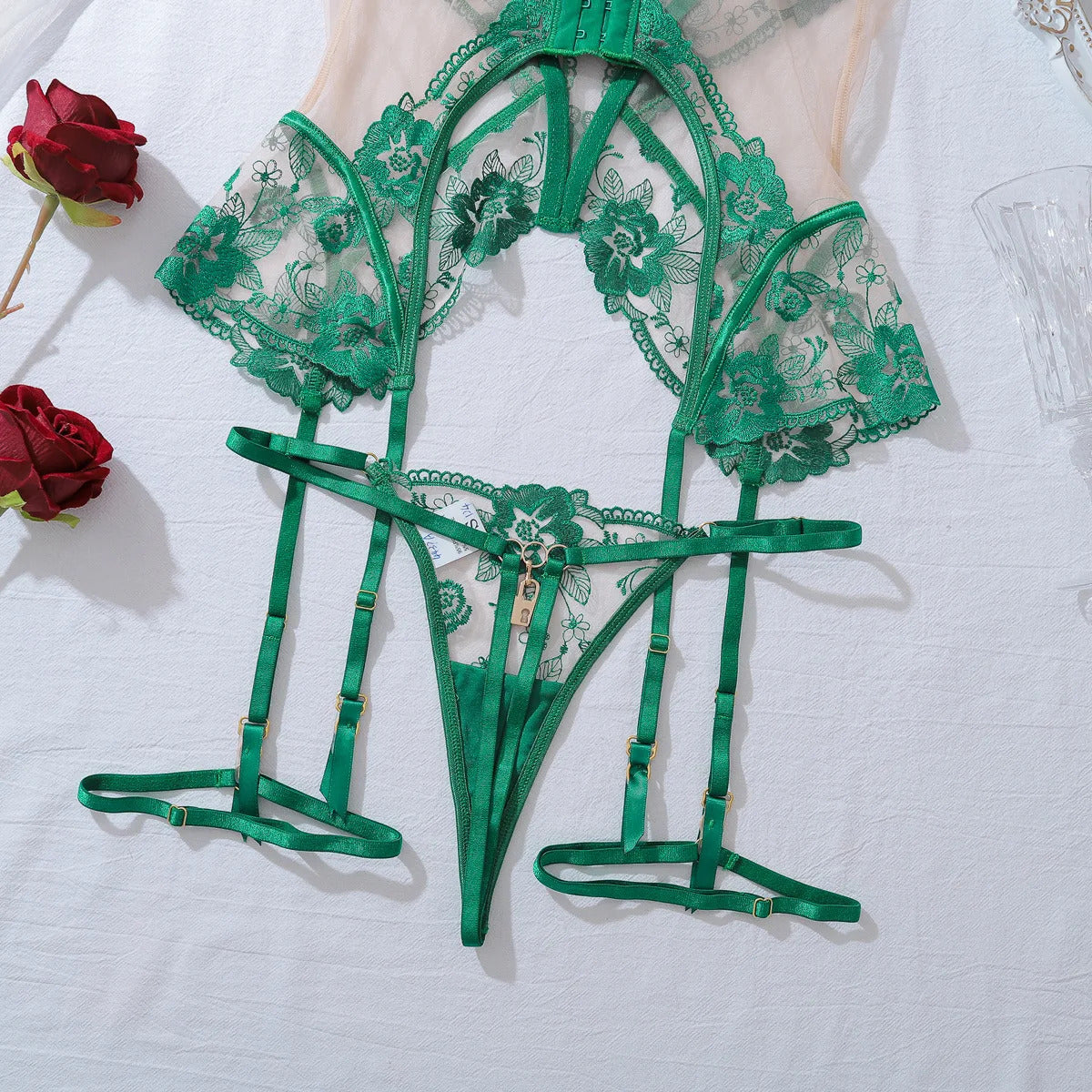 Ethereal Dreams Sheer Tulle Set - Delicate Lace Ensemble