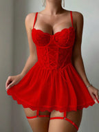 Crystal Desire Lace Garter Set - Sheer Bra & Panty Collection