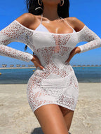Off-Shoulder Mesh Bodysuit - Hollow Out Design