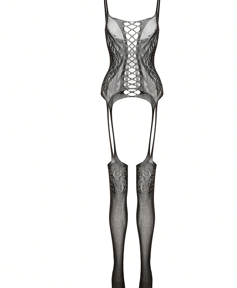 Jacquard Hollow Out Pantyhose - Women's Bodysuit Set