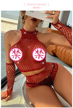 Glamorous Plus Size Rhinestone Mesh Set - Elegant Outfit