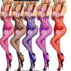 Halter Neck Bodysuit with Stockings - Hollow Out Mesh Nightwear