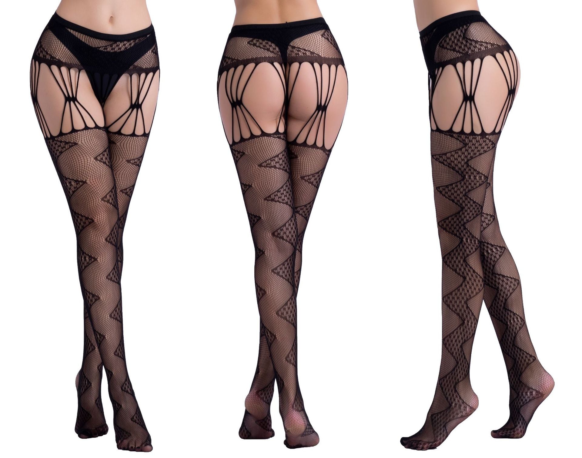 Garter Fishnet Stockings - Jacquard Pattern