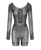 Mesh Bodycon Bodysuit - High Waist Long Sleeve Sleepwear