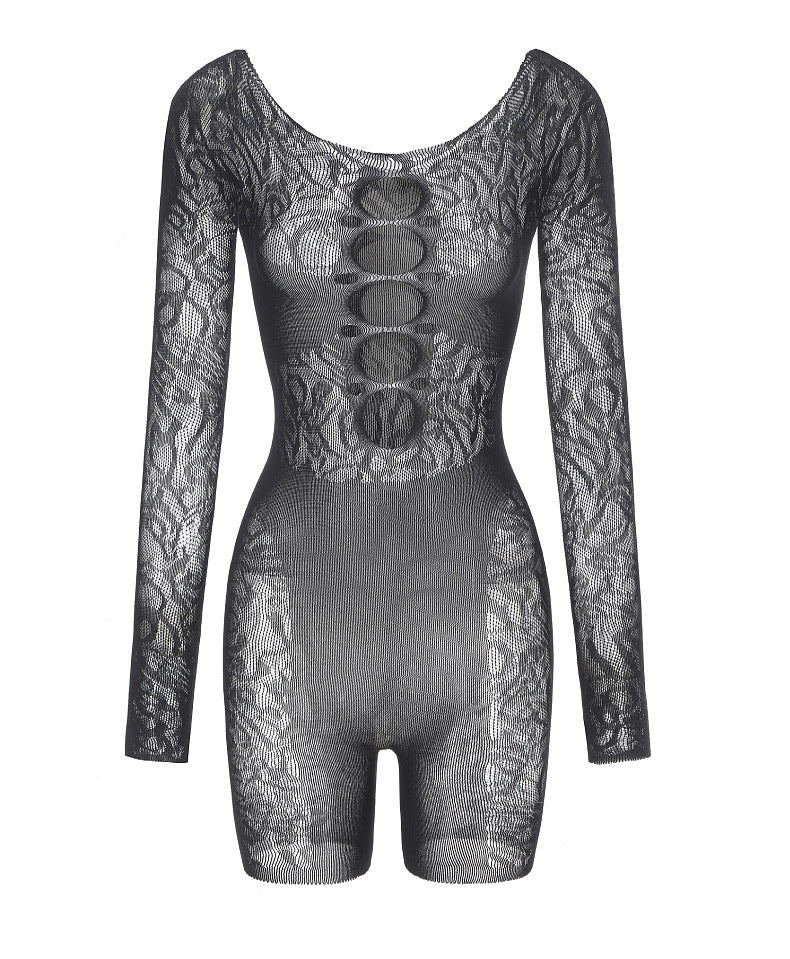 Mesh Bodycon Bodysuit - High Waist Long Sleeve Sleepwear