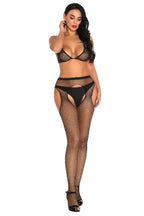 Rhinestone Mesh Dress with Stockings - Bikini Lingerie Set
