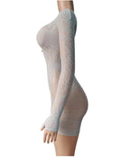 Mesh Bodycon Bodysuit - High Waist Long Sleeve Sleepwear