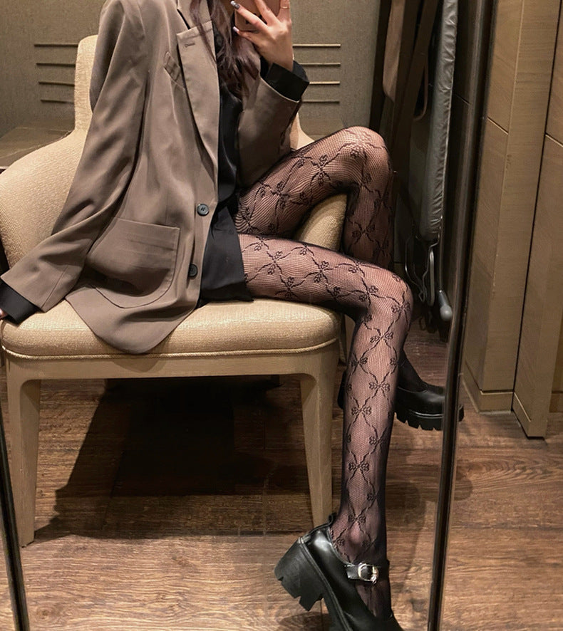 Hollow Out Bowknot Pantyhose - One-Piece Mesh Set