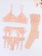 Summer Enchantment Lace Lingerie Set - 4 Piece Bra & Garter Collection