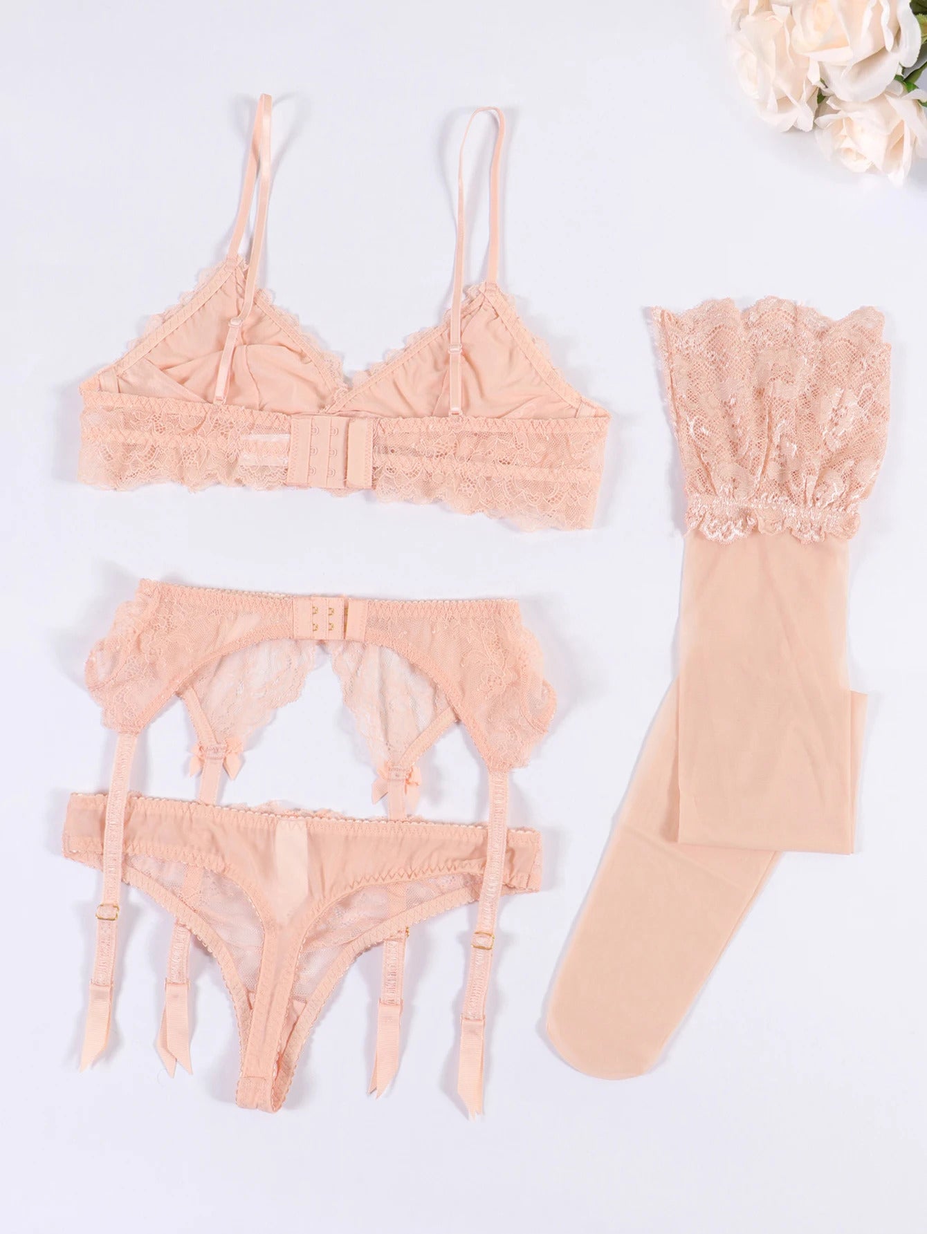Summer Enchantment Lace Lingerie Set - 4 Piece Bra & Garter Collection