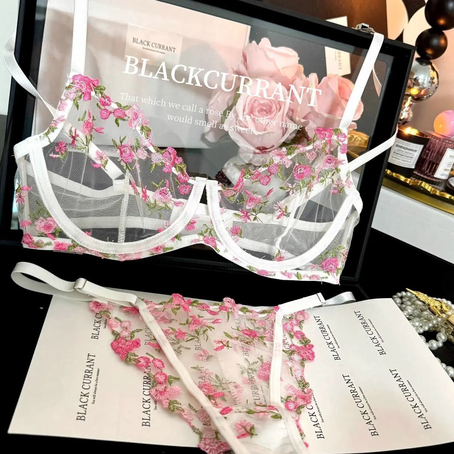 Parisian Nights Embroidered Lace Bralette - French Mesh Set