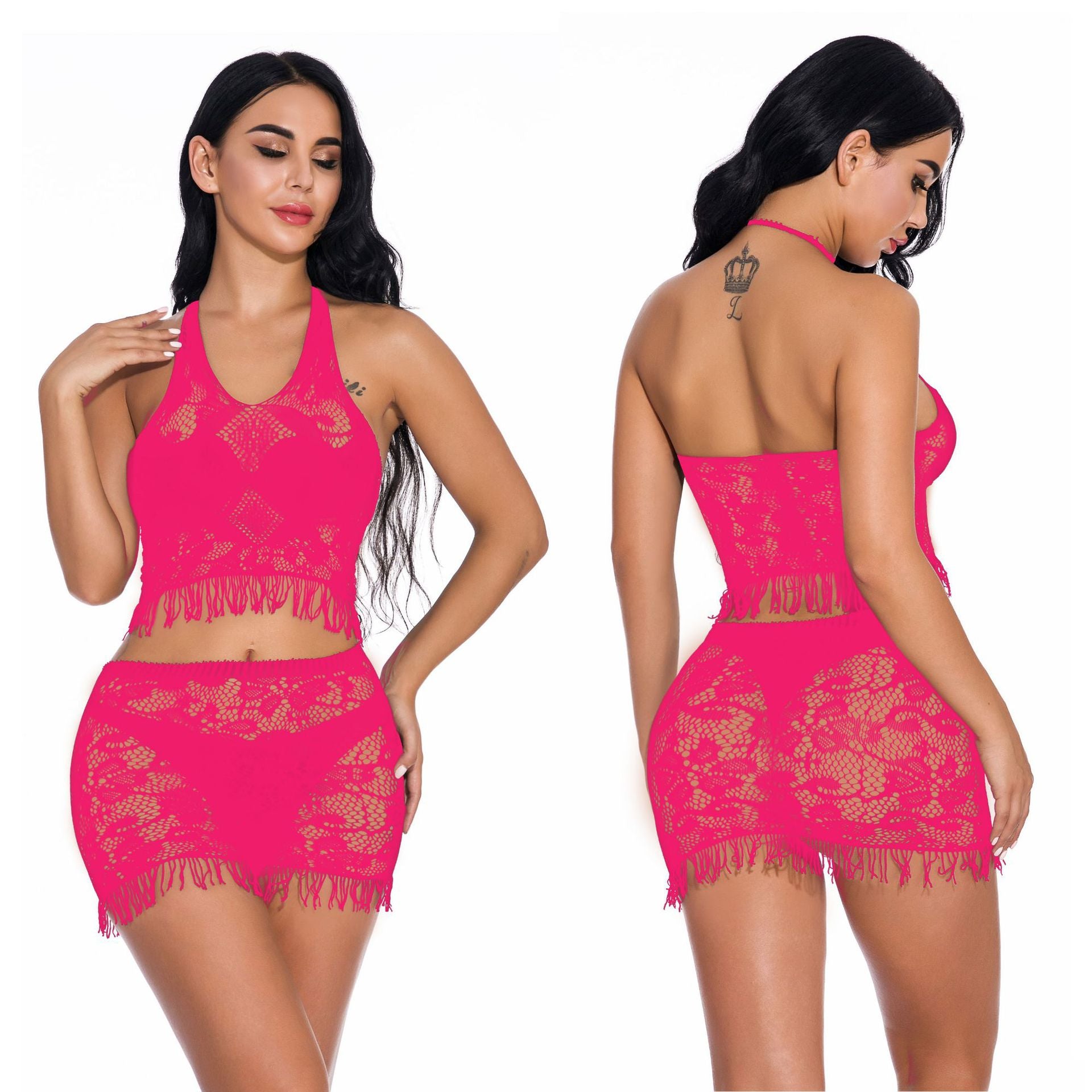 Tassel Bodycon Dress - Halter Neck Hollow Out Design