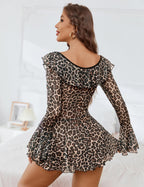 Romantic Ruffles Off-Shoulder Babydoll - Long Sleeve Nightgown