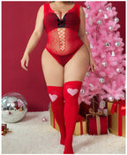 Festive Plus Size Christmas Mesh Set - Holiday Lingerie