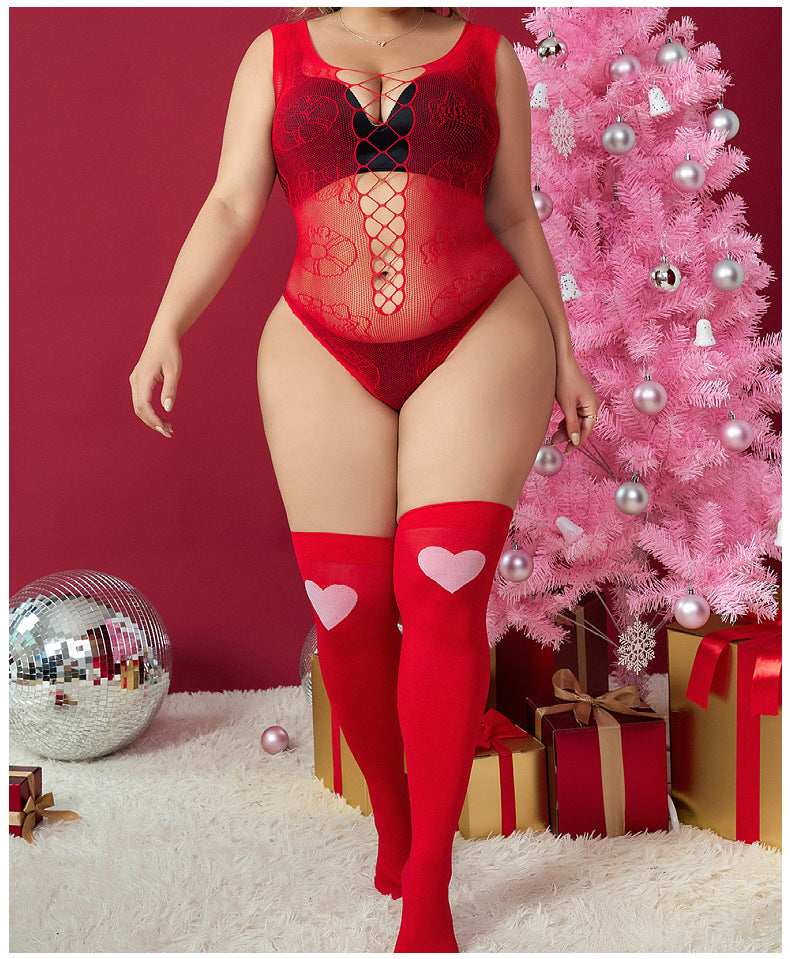 Festive Plus Size Christmas Mesh Set - Holiday Lingerie