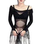 Rhinestone Mesh Set - Sheer Nightwear with Stockings