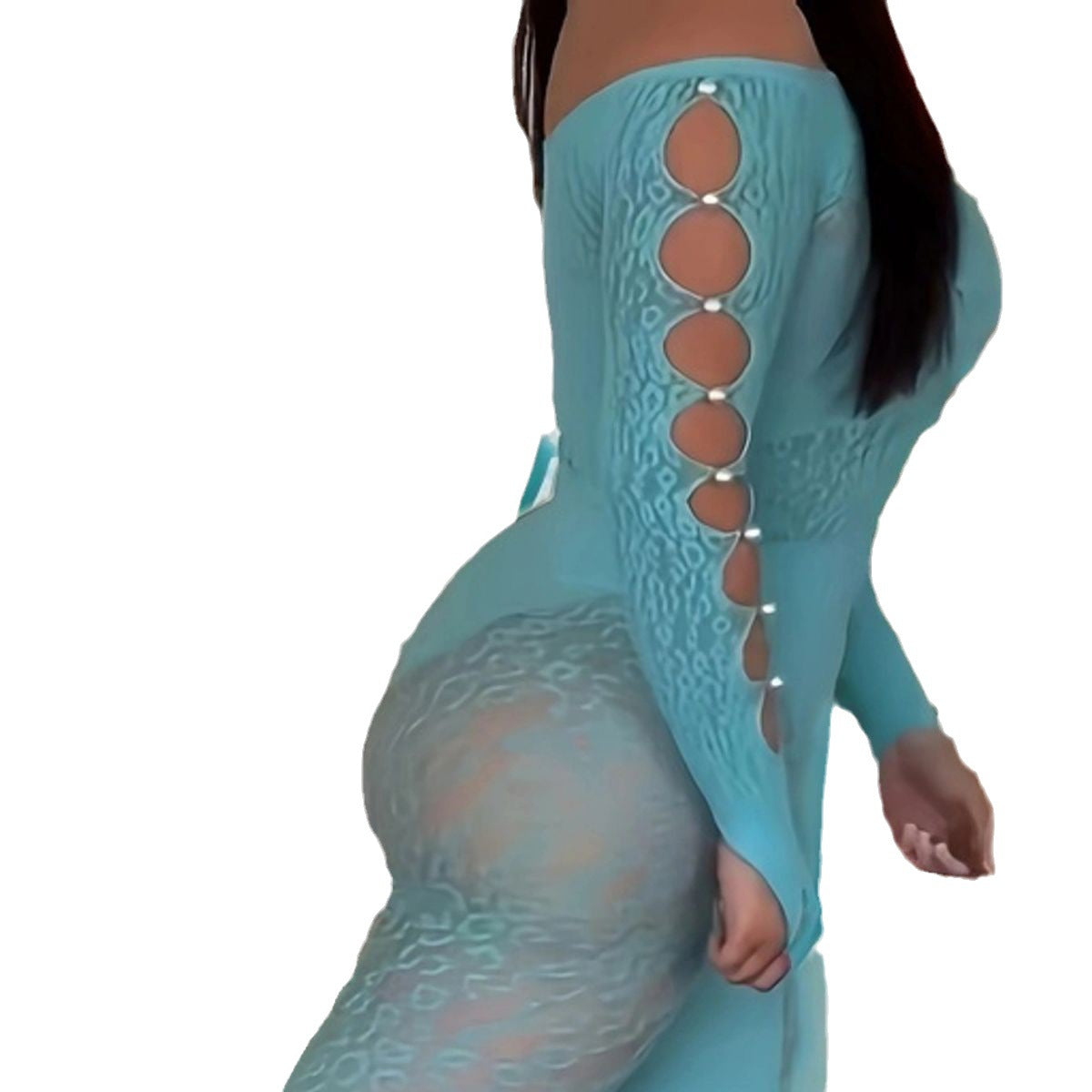 Plus Size Leopard Print Bodysuit - High Waist Slim Mesh Pajama Set