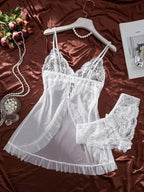 Ethereal Tulle Nightgown Set - Sheer V-Neck Sleepwear