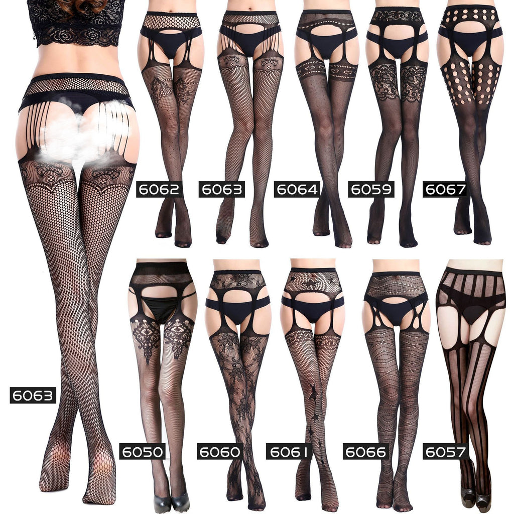 Garter Fishnet Stockings - Jacquard Pattern