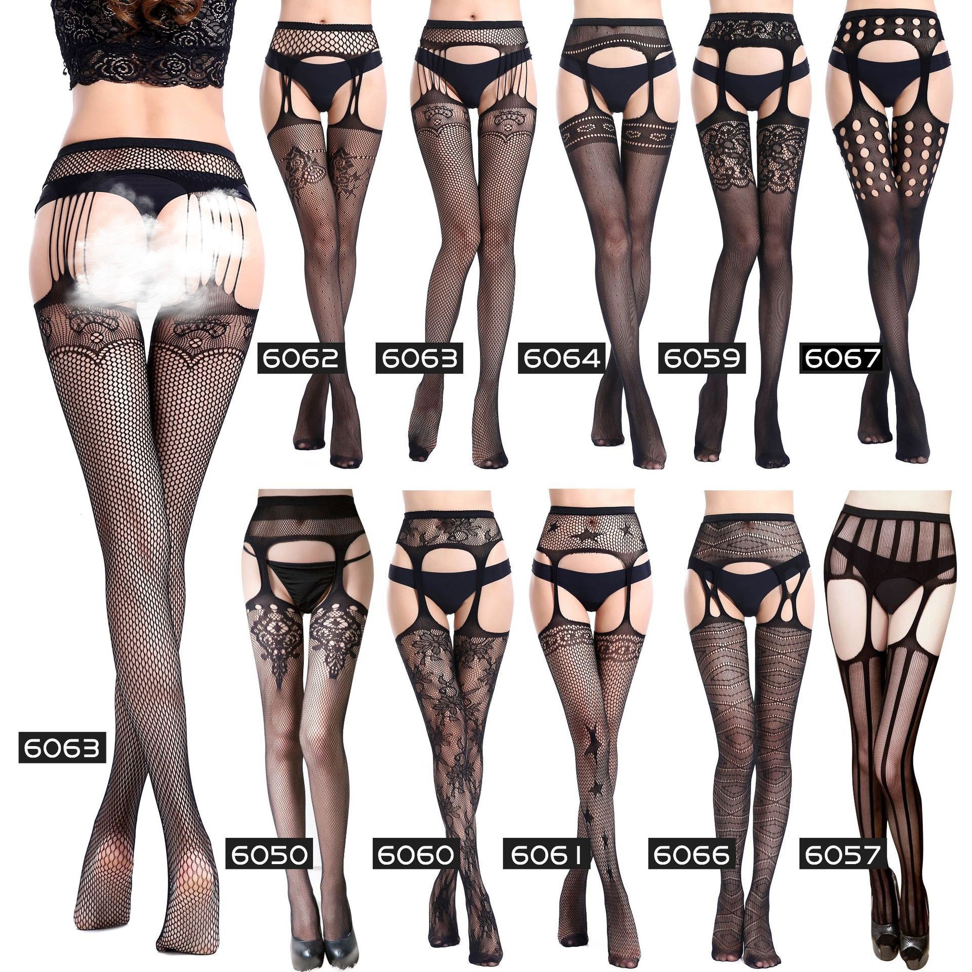 Garter Fishnet Stockings - Jacquard Pattern