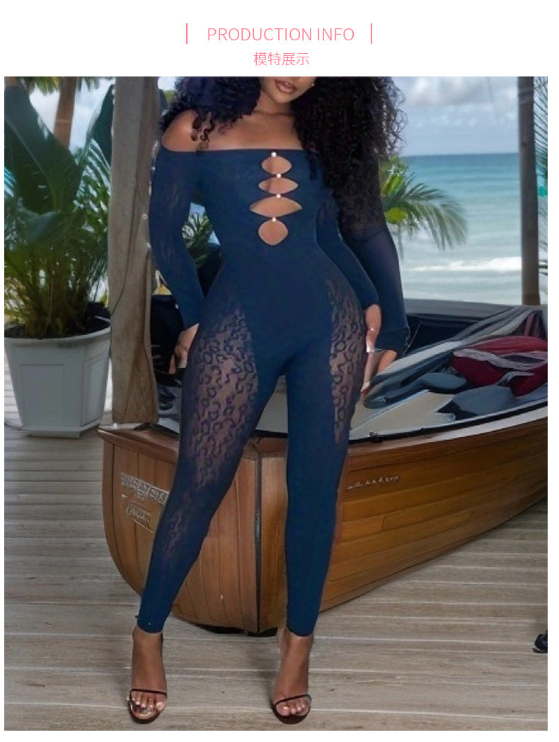 Plus Size Leopard Print Bodysuit - High Waist Slim Mesh Pajama Set