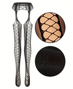 Jacquard Fishnet Pantyhose with Garter - Plus Size Tights