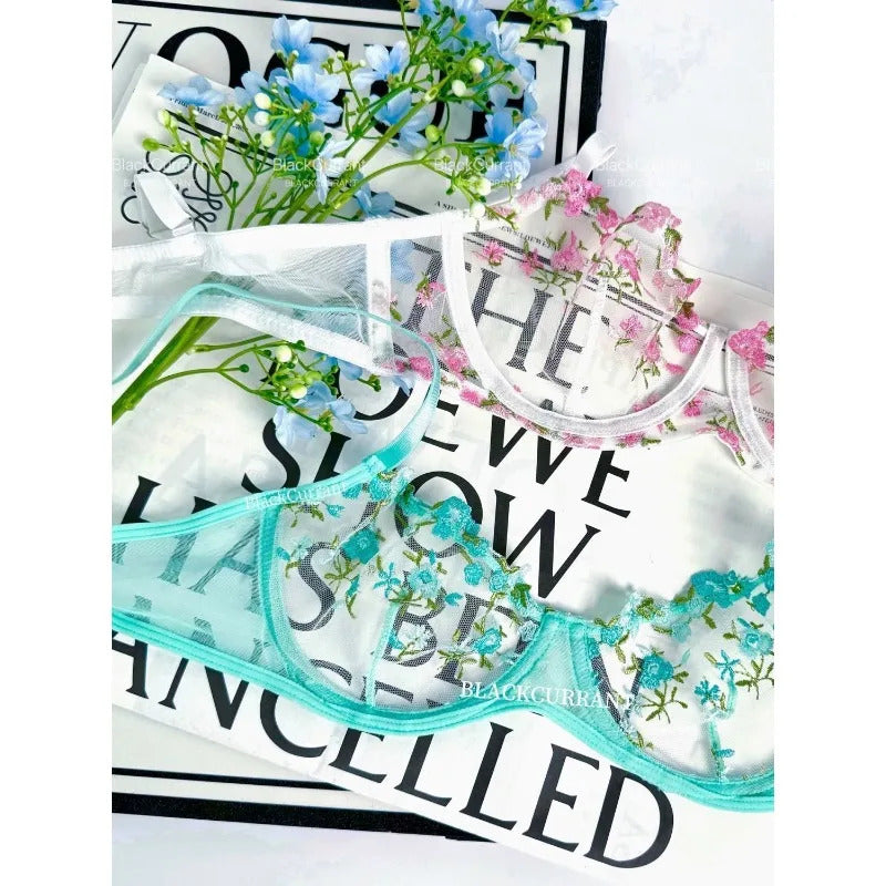 Parisian Nights Embroidered Lace Bralette - French Mesh Set