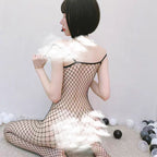 Fishnet Bodysuit with Suspender Straps - One Piece Design