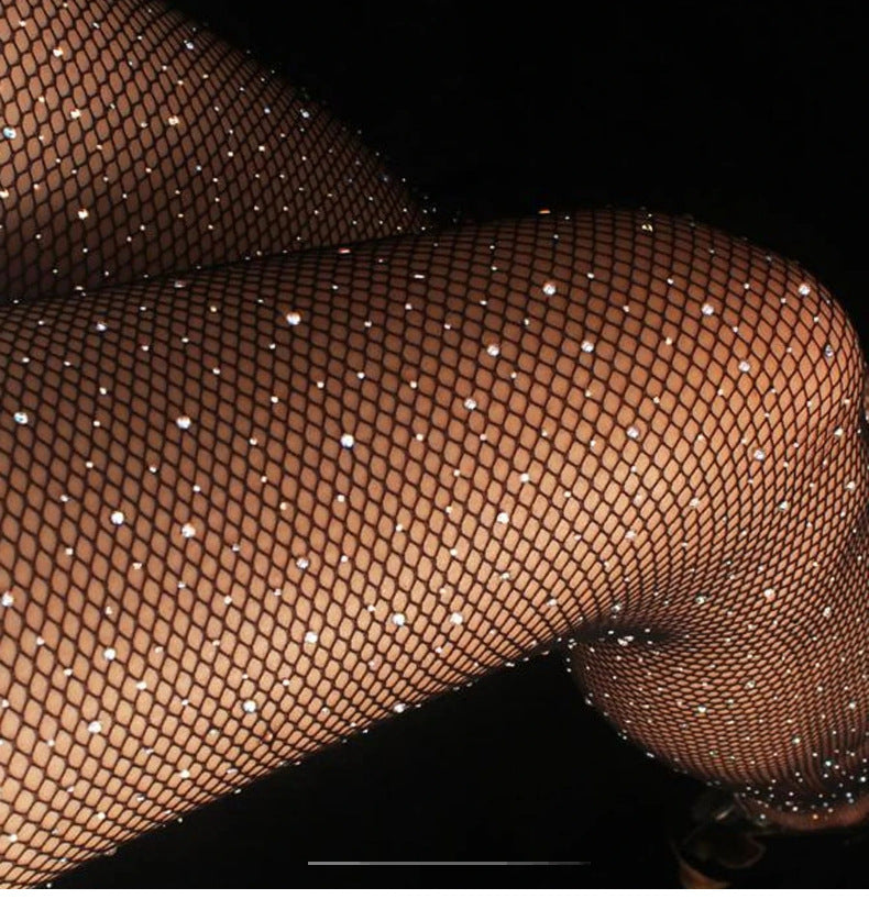 Rhinestone Fishnet Pantyhose - High Waist Slim Fit Plus Size