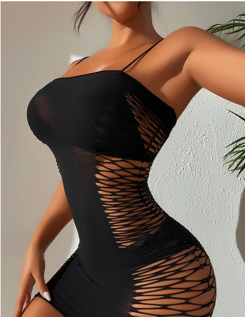 Tube Top Fishnet Dress - Hollow Out Mesh Outfit Set