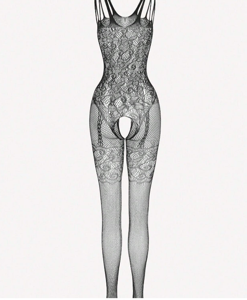 Tight-Fitting Bodysuit Pantyhose with Lace Garter Stockings Set