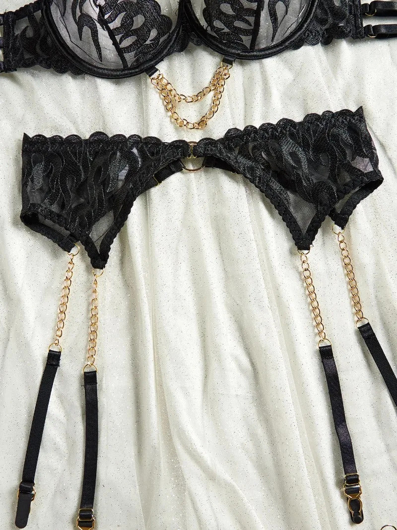 Chains of Desire 4-Piece Lingerie - Corset and Chain Set