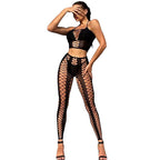 Mesh Fishnet Bodysuit with Stockings - Chest Wrap Set