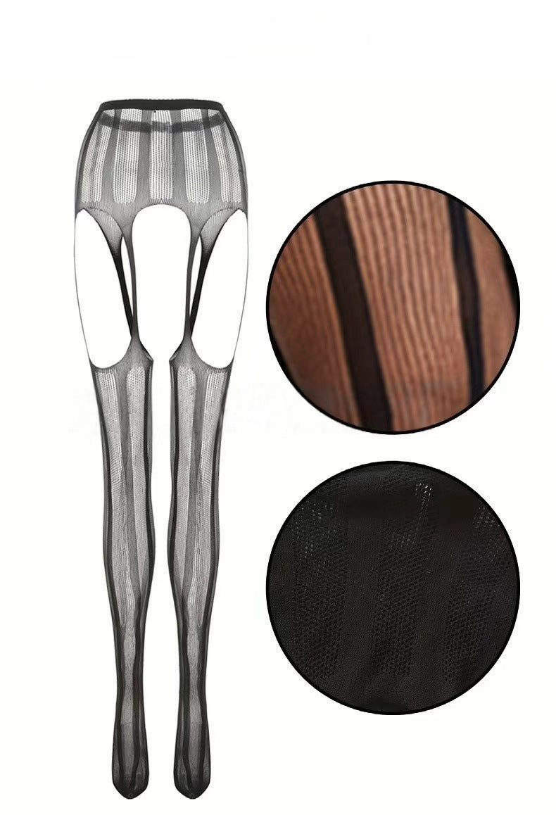 Jacquard Fishnet Pantyhose with Garter - Plus Size Tights