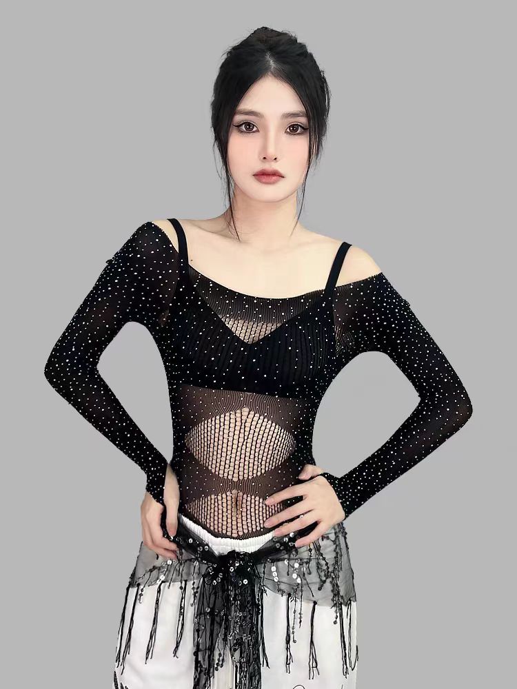 Rhinestone Mesh Set - Sheer Nightwear with Stockings