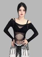 Rhinestone Mesh Set - Sheer Nightwear with Stockings