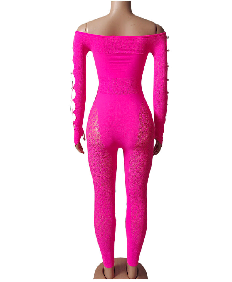 Plus Size Leopard Print Bodysuit - High Waist Slim Mesh Pajama Set