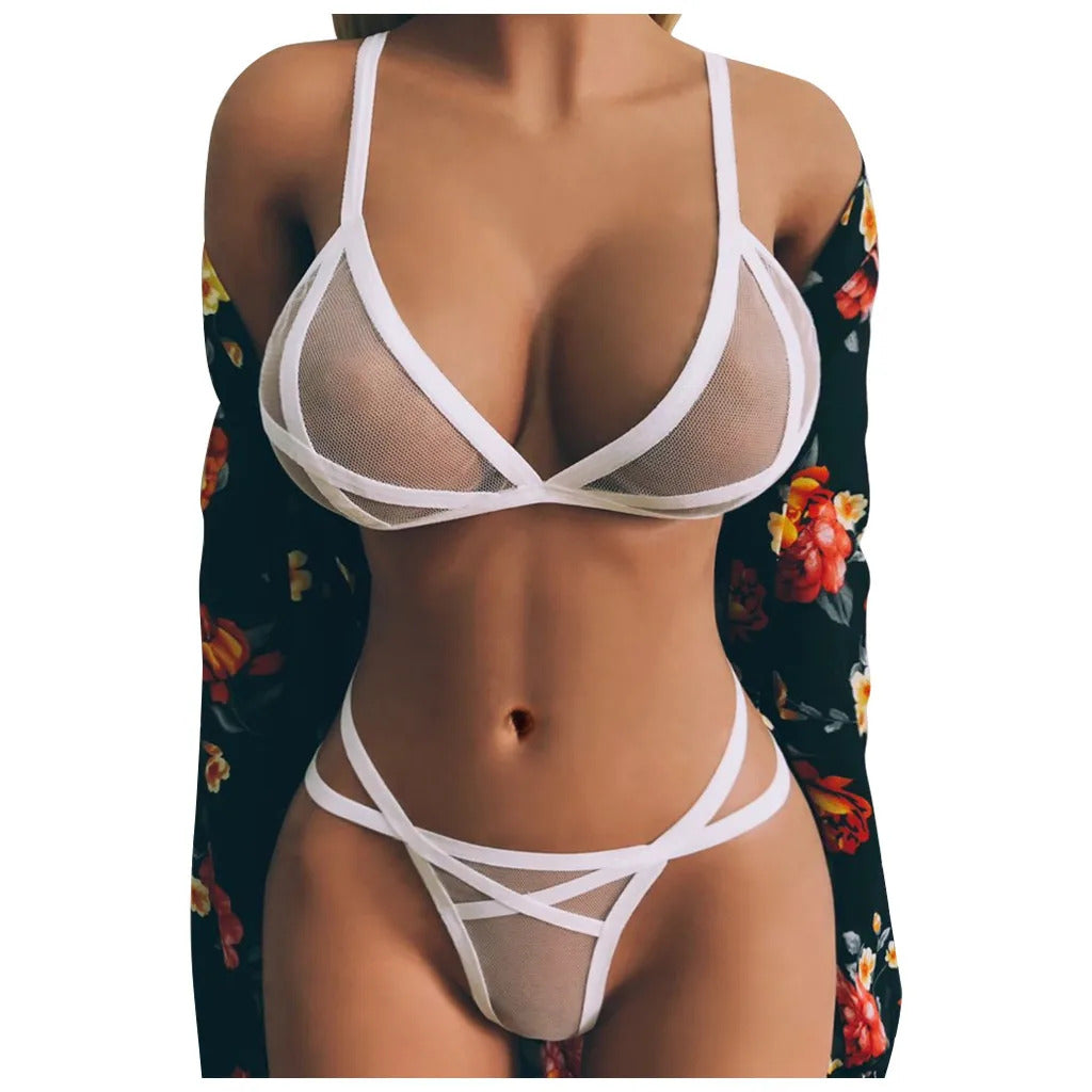 Midnight Corset Mesh Lingerie - Underwire Shapewear Set