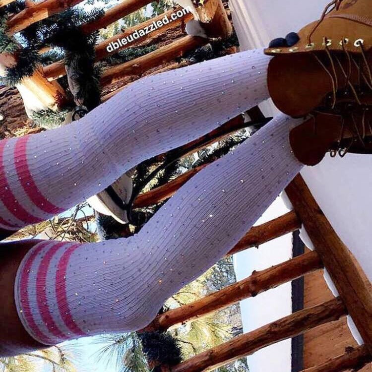 Rhinestone Over-the-Knee Socks - Three Stripe Long Tube Student Socks