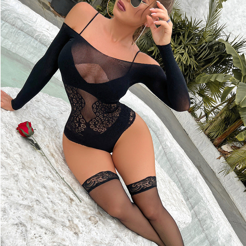 Jacquard Dreams Off-Shoulder Mesh - Long Sleeve Bikini Lingerie