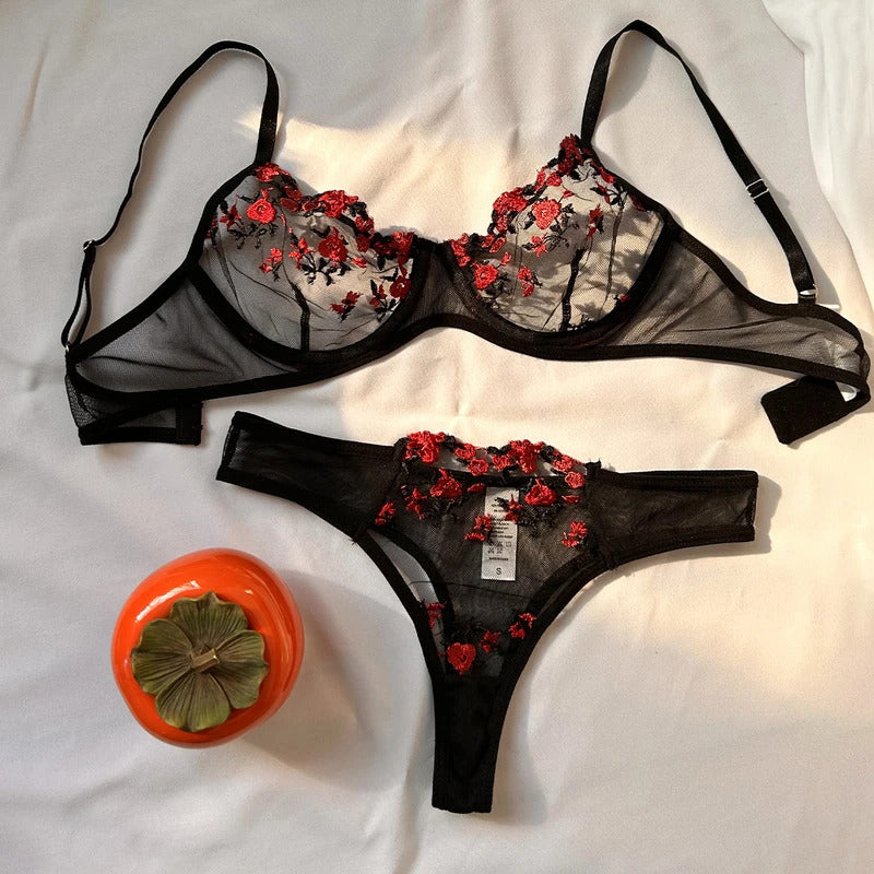 Enchanted Garden Embroidered Bra Set - Push Up Bralette