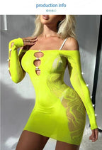 Pearl Hollow Out Mesh Dress - Long Sleeve Bodycon Style