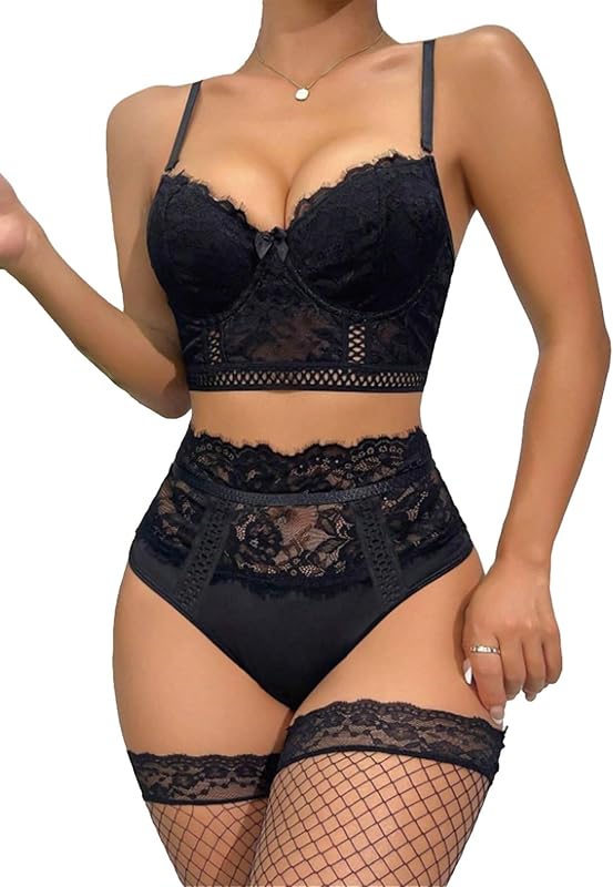 High Waist Elegance Lace Camisole - 2 Piece Lingerie Set